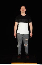 Whole Body Man White Shoes Shirt T shirt Jeans Average Standing Studio photo references